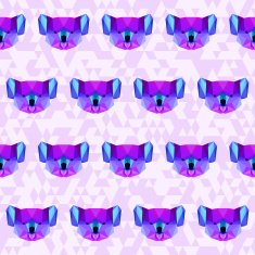 Bright purple polygonal koala pattern background
