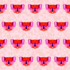 Bright red polygonal koala pattern background