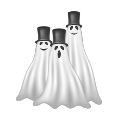 Three ghosts with black hats
