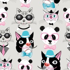 pattern of retro hipster animal portraits