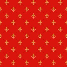 Seamless red background with gold royal lilies