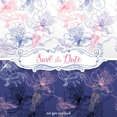 Invitation card with two bird and flower seamless background