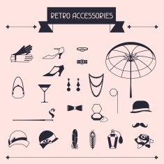 Retro personal accessories icons and objects of 1920s style