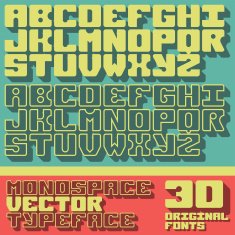 3D Monospace latin bold poster typefaces Vector