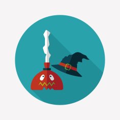 Witch broom flat icon with long shadow eps10 N23