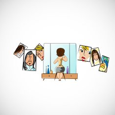 Girl preens before a mirror Vector sketch N2