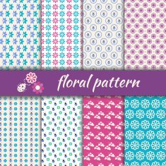 Set seamless pattern with flowers and bugs