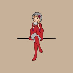 Girl in red and cup of tea