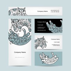 Art cats with floral ornament Business cards design
