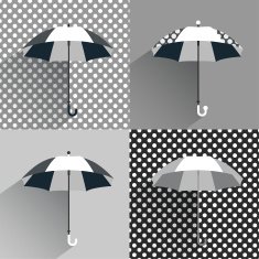 Black and white umbrellas Flat vector sign