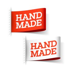 Handmade red and white labels