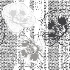 Monochrome seamless pattern with poppies Hand-drawn floral background