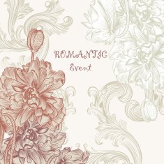 Elegant invitation card in retro style with poppy flowers