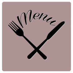 silhouette of knife and fork crossed with the menu written