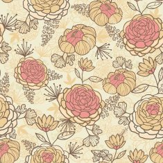 Vintage brown pink flowers seamless pattern background