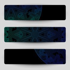 Black banners with blue geometric decoration