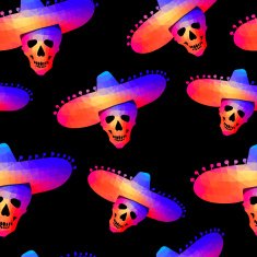 Seamless background with skull in sombrero N2
