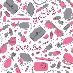 Gray and pink girl stuff - Vector seamless pattern N2