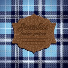 Seamless tartan pattern and label with leather texture