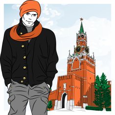 Vector sketch of the stylish guy in Moscow N2