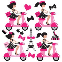 Girl on scooter in Paris vector illustration N2