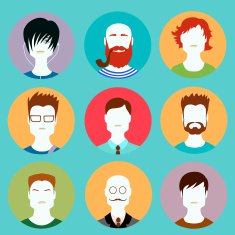 Colorful Male Faces Circle Icons Set in Trendy Flat Style N2
