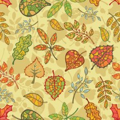 Autumn seamless pattern Bright leaves branches silhouette N2
