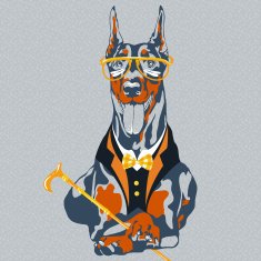 vector funny cartoon hipster dog Doberman Pinscher breed