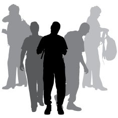 Vector silhouette of people with a backpack