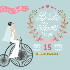 Bridal Shower Vintage Wedding invitation with floral wreath retr