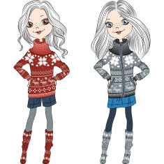 vector fashion hipster girls in knitted sweaters
