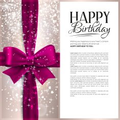 Vector birthday card with pink ribbon and text