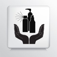 Square Icon With Two Hands Cupping Hairspray Chemical Bottles Silhouette