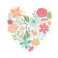 Invitation card with pretty stylized flowers in heart shape