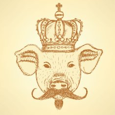 Sketch pig in crown with mustache vector background N2