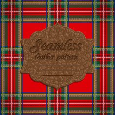Seamless tartan pattern and label with leather texture N2