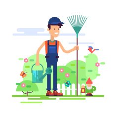 Gardener standing in garden with watering can