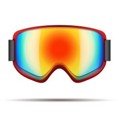 Classic snowboarding goggles with big rainbow glass