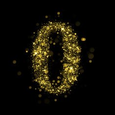 Sparkling number 0 of glittering stars bokeh