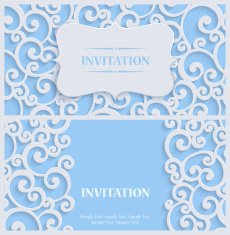 Vector Blue 3d Vintage Invitation Card with Floral Damask Pattern N6