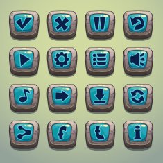 Set of cartoon stone buttons N2