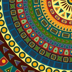 Part of circle with small simple graphic shapes different colors