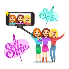 Pretty girls making self portrait Vector illustration