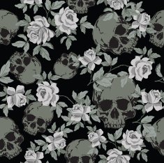 Seamless Vector Patterns With Grunge Human Skulls and Vintage Roses