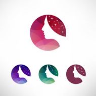 Vector logo set Profile woman in circle