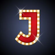 Letter J in shape of retro sing-board with lamps
