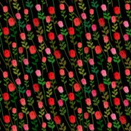 Red Roses on a black background seamless pattern Vector Onament