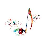 Colorful music background with hummingbirds