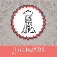 Label with silhouette of woman dress from words