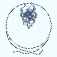 Nautical card with frame marine knots ropes and octopus